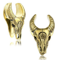 Load image into Gallery viewer, Saddle Plug Flesh Tunnel Büffel Schädel Messing gold - chic-net.de
