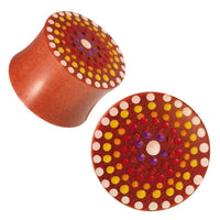 Load image into Gallery viewer, Sawo Holz Plug handbemalt Tupfen Blume rot gelb bunt Expander Tunnel Tribal - chic-net.de
