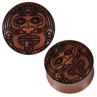 Load image into Gallery viewer, Sawoholz Holz Flesh Plug braun Gravur Gesicht Krieger - chic-net.de
