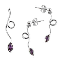 Cargar imagen en el visor de la galería, Schmuck Set Zirkonia lila Blatt Stil Anhänger Ohrstecker Silber 925er Sterling - chic-net.de
