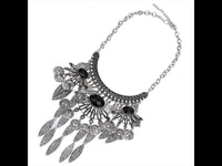 Load image into Gallery viewer, Schmuckset Ohrringe Kette Collier Vintage silbern Brass Kristall schwarz Münzen - chic-net.de
