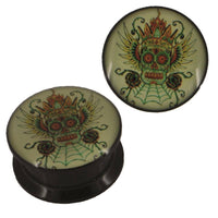 Load image into Gallery viewer, Schraub Plug Acryl beige grün Skull Krone Federn Netz Piercing schwarz - chic-net.de
