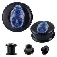 Load image into Gallery viewer, Schraub Plug Acryl Buddha Kopf 3D blau Tunnel Expander Piercing Ohrschmuck - chic-net.de
