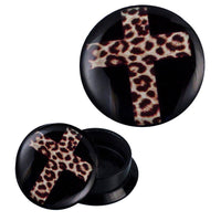 Load image into Gallery viewer, Schraub Plug Acryl Kreuz Leoparden Design Piercing Ohrschmuck - chic-net.de
