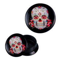 Load image into Gallery viewer, Schraub Plug Acryl Mexican Sugar Skull weiß rot Piercing Ohrschmuck - chic-net.de
