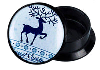 Load image into Gallery viewer, Schraub Plug Acryl Rentier Weihnachten blau weiß Schneeflocken Ohrschmuck - chic-net.de
