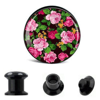 Load image into Gallery viewer, Schraub Plug Acryl Rosen grün rosa Blumen schwarz Tunnel Expander Piercing Ohrschmuck - chic-net.de

