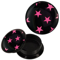 Load image into Gallery viewer, Schraub Plug Acryl schwarz pink Sterne Piercing Ohrschmuck - chic-net.de
