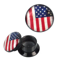 Load image into Gallery viewer, Schraub Plug Acryl USA Flagge Vintage schwarz Piercing Ohrschmuck - chic-net.de
