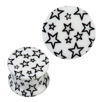 Load image into Gallery viewer, Schraub Plug Acryl weiß und schwarze Sterne Piercing Ohrschmuck - chic-net.de
