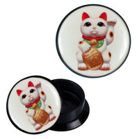 Load image into Gallery viewer, Schraub Plug Acryl Winkekatze weiß Glückskatze Expander Piercing Ohrschmuck - chic-net.de
