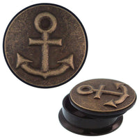 Load image into Gallery viewer, Schraub Plug Anker Acryl Brass Inlay antik golden Tunnel Expander Piercing - chic-net.de
