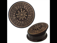 Load image into Gallery viewer, Schraub Plug Sonnenuhr Acryl Brass Inlay antik golden Tunnel Expander Piercing - chic-net.de
