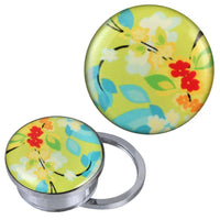 Load image into Gallery viewer, Schraub Plug Tunnel silbern Edelstahl gelb bunt Blumen Blätter Acryl Piercing - chic-net.de

