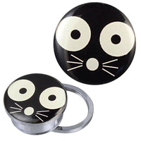 Cargar imagen en el visor de la galería, Schraub Plug Tunnel silbern Edelstahl Maus Gesicht runde Augen Acryl Piercing - chic-net.de
