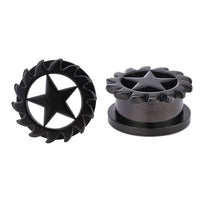 Load image into Gallery viewer, Schraubplug Chirurgenstahl Tunnel Plug Edelstahl dünn dunkles grau leicht glänzend Stern mittig Zacken Rand - chic-net.de
