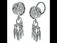 Load image into Gallery viewer, SchraubTunnel silbern Edelstahl Anhänger Herz Federn Glaskristall facettiert Piercing - chic-net.de
