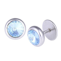 Load image into Gallery viewer, Schraubverschluss Fake Piercing Expander blauer Zirkonia Stein Halbrund silberfarben Edelstahl - chic-net.de
