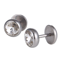 Load image into Gallery viewer, Schraubverschluss Fake Piercing Expander Edelstahl silber Farben großer weißer Zirkonia Stein Ø 14 mm - chic-net.de
