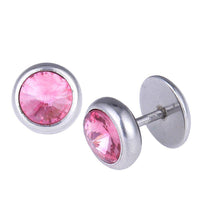 Load image into Gallery viewer, Schraubverschluss Fake Piercing Expander Edelstahl silbern großer rosa Zirkonia Stein - chic-net.de
