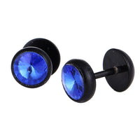 Load image into Gallery viewer, Schraubverschluss Fake Piercing Expander Zirkonia Stein dunkel Blau Halbrund schwarz Edelstahl - chic-net.de
