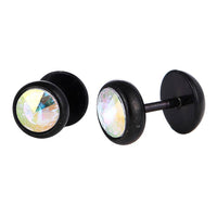 Cargar imagen en el visor de la galería, Schraubverschluss Fake Piercing Expander Zirkonia Stein weiß Halbrund schwarz Edelstahl - chic-net.de
