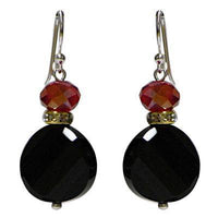 Load image into Gallery viewer, schwarz rot Perlenohrringe Onyx Glas Glitzerring 925er Sterlingsilber-Bügel ca. 17 mm Ø - chic-net.de
