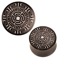 Cargar imagen en el visor de la galería, Schwarzer Horn Plug Atzeken Muster schwarz weiß Organic Expander - chic-net.de
