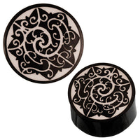 Cargar imagen en el visor de la galería, Schwarzer Horn Plug schwarz weiß Blume Abstrakt Tribal Expander - chic-net.de
