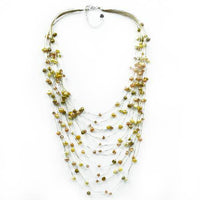 Cargar imagen en el visor de la galería, Seidenfaden Kette Perlen Kristallperlen gelb orange ocker handgefädet 60 cm Verschluss nickelfrei - chic-net.de
