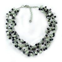 Cargar imagen en el visor de la galería, Seidenfaden Kette zweilagig Perlen Kristallperlen weiß blau grau handgefädelt 42 cm lang nickelfrei - chic-net.de
