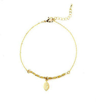 Cargar imagen en el visor de la galería, Set Kette Armband 18 karat vergoldet Perlen länglich Blatt grün nickelfrei Charm Anhänger - chic-net.de
