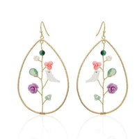 Cargar imagen en el visor de la galería, Set Kette Ohrringe 18 karat vergoldet Tropfen Vogel Rose nickelfrei Steine Perlmutt grün lila rosa - chic-net.de
