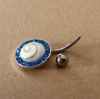 Load image into Gallery viewer, Shivaauge Bananen Piercing rund Glaskristall blau Bauchnabel 925er Silber Shiva Auge - chic-net.de
