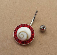 Load image into Gallery viewer, Shivaauge Bananen Piercing rund Glaskristall rot Bauchnabel 925er Silber Shiva Auge - chic-net.de
