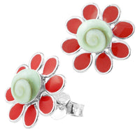 Load image into Gallery viewer, Shivaauge Blume rot Silberohrstecker Ohrstecker Ohrringe 925er Sterling Silber Shiva Auge Schmuck - chic-net.de
