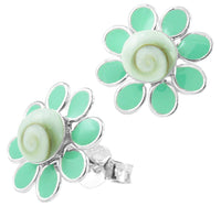 Load image into Gallery viewer, Shivaauge Emaille Blume grün Silberohrstecker Ohrstecker 925er Sterling Silber Shiva Auge Damen - chic-net.de
