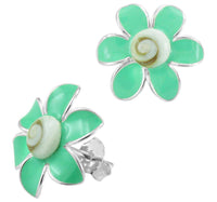 Cargar imagen en el visor de la galería, Shivaauge Emaille Blume grün Silberohrstecker Ohrstecker 925er Sterling Silber Shiva Auge Damen - chic-net.de
