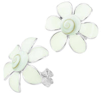 Cargar imagen en el visor de la galería, Shivaauge gebogen Emaille Blume weiß Ohrstecker 925er Sterling Silber Shiva Auge Damen - chic-net.de
