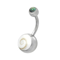 Cargar imagen en el visor de la galería, Shivaauge Kugel rund Inlay Stein Muschel Bauchnabel Bananen Piercing Edelstahl - chic-net.de

