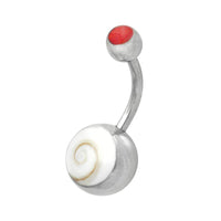 Cargar imagen en el visor de la galería, Shivaauge Kugel rund Inlay Stein Muschel Bauchnabel Bananen Piercing Edelstahl - chic-net.de
