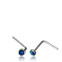 Load image into Gallery viewer, Silber Nasenstecker 0,8 mm Nostril Opal blau rund L-Form Nasenpiercing - chic-net.de
