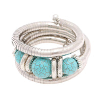 Load image into Gallery viewer, silbern Brass Armreif Türkis Perlen dreilagig Ringe verstellbar - chic-net.de

