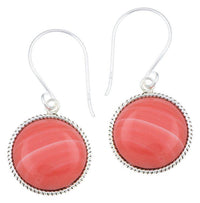 Load image into Gallery viewer, Silberohrhänger kreisförmig 14 mm Scheibe koralle Stein Seilrand 925 Sterlingsilber - chic-net.de
