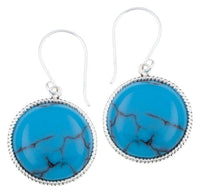 Load image into Gallery viewer, Silberohrhänger kreisförmig Scheibe türkis dunkel Seilrand 18 mm 925 Sterlingsilber - chic-net.de
