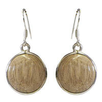 Load image into Gallery viewer, Silberohrringe, Hellbraun, aus Holz, in Silber eingefasst, rund, 925er Sterlingsilber-Bügel, 15mmØ - chic-net.de
