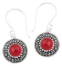 Load image into Gallery viewer, Silberohrringe rund 11 mm Koralle Silberrrand Glitzer 925 Sterlingsilber Ohrringe - chic-net.de
