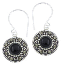 Load image into Gallery viewer, Silberohrringe rund 11 mm Onyx Silberrrand Glitzer 925 Sterlingsilber Ohrringe - chic-net.de
