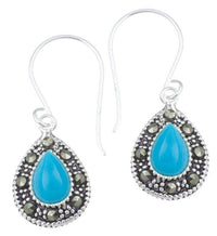 Load image into Gallery viewer, Silberohrringe Tropfen 12 mm blau Türkis Silberrrand Glitzer 925 Sterlingsilber Ohrringe - chic-net.de
