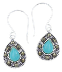 Load image into Gallery viewer, Silberohrringe Tropfen 12 mm hell Türkis Silberrrand Glitzer 925 Sterlingsilber Ohrringe - chic-net.de
